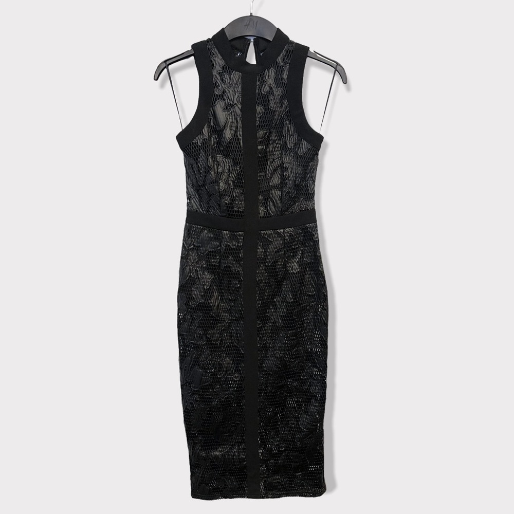 Misguided black net and lace dress with trim size 6
